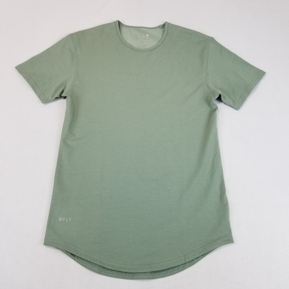 BYLT Drop-Cut LUX T-Shirt Mens Small Moss Green Stretch Premium Basics NWOT